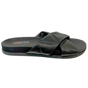 REP 14138 Black Leather Flat Slides Sandals