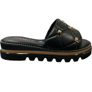 REP 60127 Black Leather Flat Slides Sandals