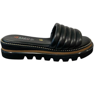 REP 60144 Black Leather Flat Slides Sandals