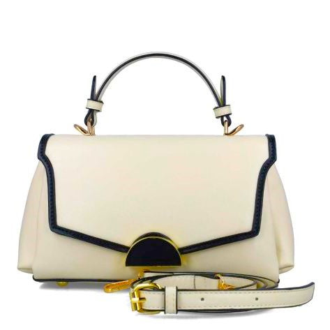 MB 85395 Cream Leatherette with Gold Accessories Handbag