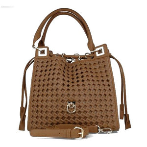 MB EOFOR 85407 TAN Leatherette with Gold Accessories Handbag