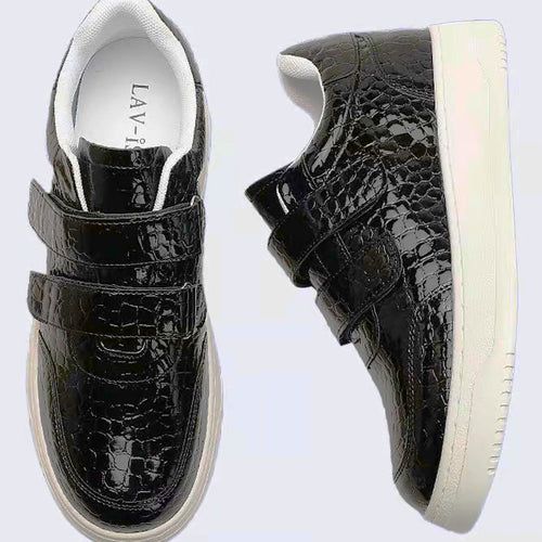 LAV-ISH LVSNKCRO Black Croc Print Sneakers