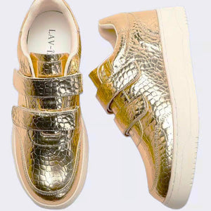 LAV-ISH LVSNKCRO Gold Croc Print Sneakers