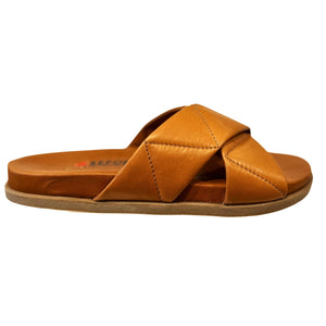REP 14138 Tan Leather Flat Slides Sandals
