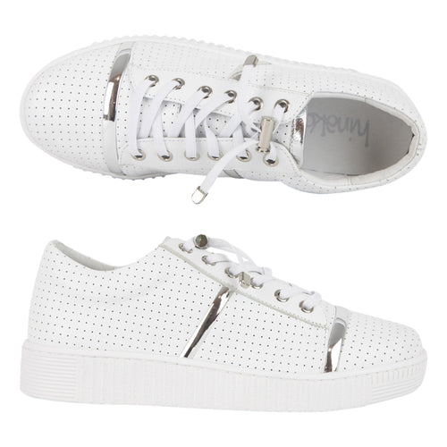 HINAKO REMI A180-12 White with Silver trim Leather  Sneakers