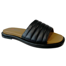 REP 14136 Black Leather Flat Slides Sandals