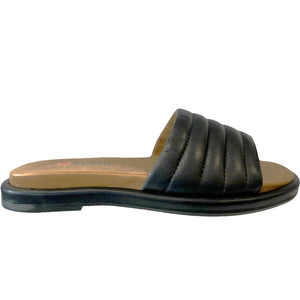 REP 14136 Black Leather Flat Slides Sandals