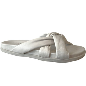 REP 14137 White Leather Flat Slides Sandals