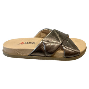 REP 14138 Bronze Leather Flat Slides Sandals