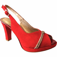 RF 23684 Red Suede & Rose Gold Bling Block High Heels