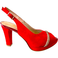 RF 23684 Red Suede & Rose Gold Bling Block High Heels