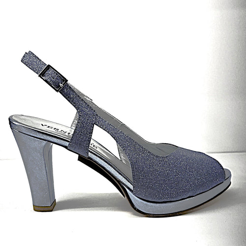 24301 Ocean Blue Laminated Leather & Glitter Mesh High Heels