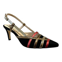 Marian 2913 Black Suede & Multi Color Metallic Leather Mid Heels