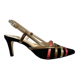 Marian 2913 Black Suede & Multi Color Metallic Leather Mid Heels