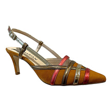 Marian 2913 Tan Suede & Multi Color Metallic Leather Mid Heels