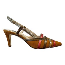 Marian 2913 Tan Suede & Multi Color Metallic Leather Mid Heels