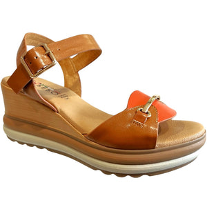 REP 20206 Tan, Orange & Gold Leather Wedges