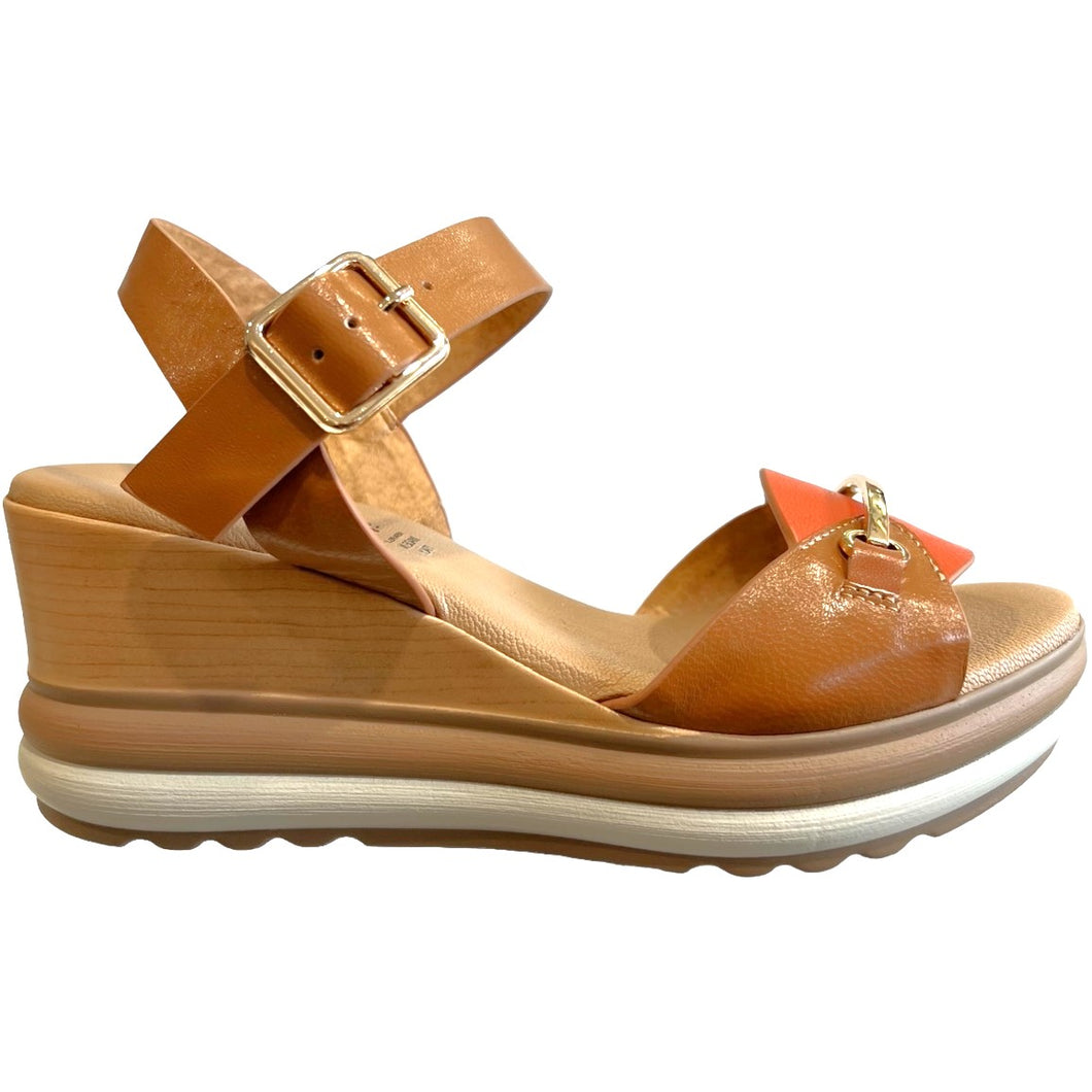 REP 20206 Tan, Orange & Gold Leather Wedges