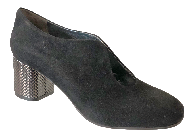 MUSS20500 Black Suede & Metallic Leather Block Heels