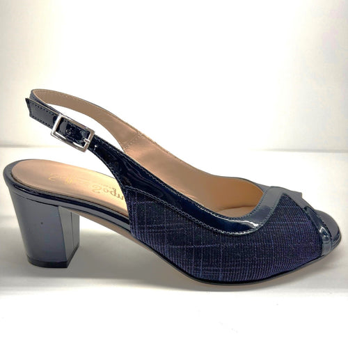 RF 23531 Navy Blue Leather & Glitter Mid Block Heels