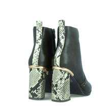 MB 21962 Black Textile & Snake Skin Print Ankle Boots