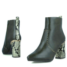 MB 21962 Black Textile & Snake Skin Print Ankle Boots