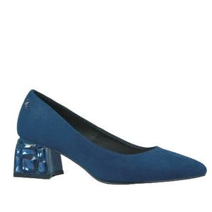 MB 22602 Navy Microfiber Suede Block Heels