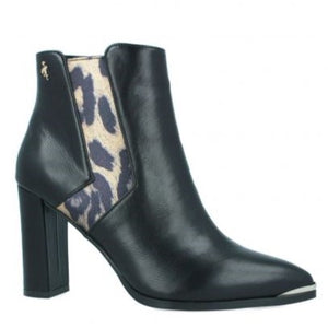 MB 22652 Black & Leopard Leather & Glitter Ankle Boots