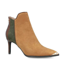 MB 22696 Khaki, Beige & Tan Suede & Croc Print Ankle Boots