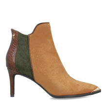 MB 22696 Khaki, Beige & Tan Suede & Croc Print Ankle Boots