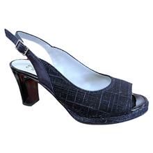 RF 23660 Navy Leather & Synthetic Glitter Mid Heels