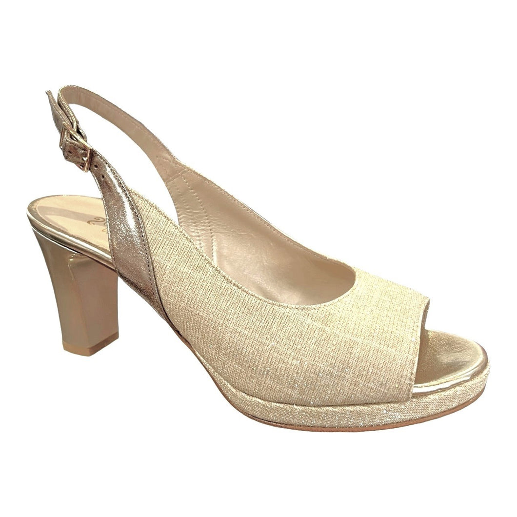 RF 23660 Champagne & Gold Leather & Synthetic Glitter Mid Heels