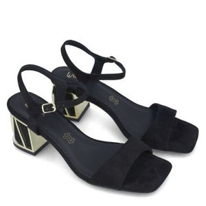 MB 23735 Black Microsuede Sandals with Block Heels