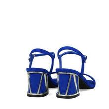 MB 23735 Cobalt Blue Microsuede Sandals with Block Heels