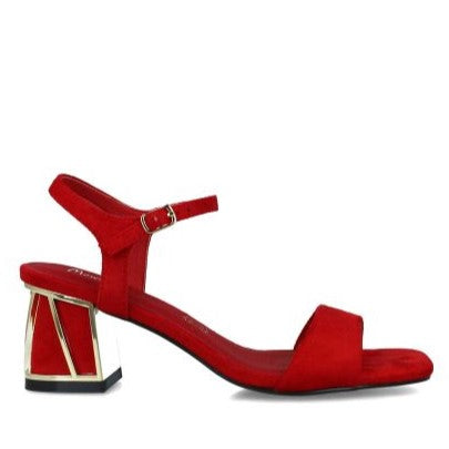 MB 23735 Red Microsuede Sandals with Block Heels