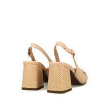 MB 23815 Stone Beige Leather & Synthetic Sling Back Block Heels