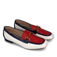 MB 23910 White, Navy & Red Flat Heels