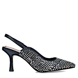 MB 23944 Silver Diamante Encrusted Slingback High Heels