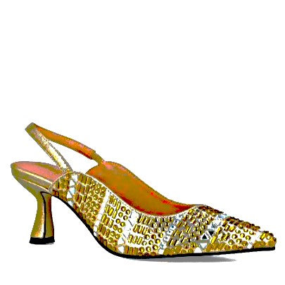 MB 23944 Gold & Bronze Diamante Encrusted Slingback Mid Heels