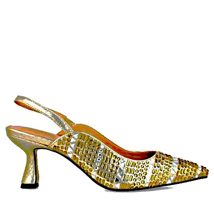 MB 23944 Gold & Bronze Diamante Encrusted Slingback Mid Heels