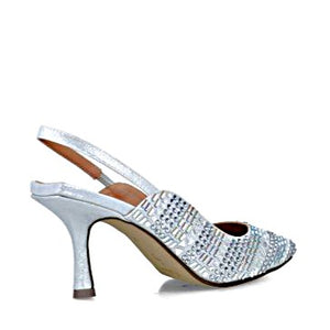 MB 23944 Silver Diamante Encrusted Slingback High Heels