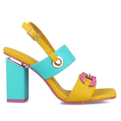 MB 24049 Yellow, Turquoise & Pink High Block Heels