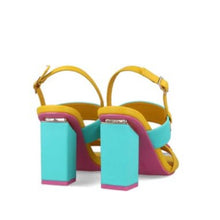MB 24049 Yellow, Turquoise & Pink High Block Heels