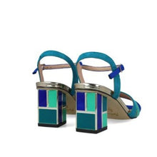 MB 24110 Cobalt Blue, Green & Emerald Microsuede Faux Leather Sling Back Block Heels Sandals