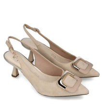 MB 24122 Beige Microsuede & Leather Sling Back Mid Heels