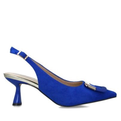 MB 24122 Cobalt Blue Microsuede & Leather Sling Back Mid Heels