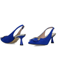 MB 24122 Cobalt Blue Microsuede & Leather Sling Back Mid Heels