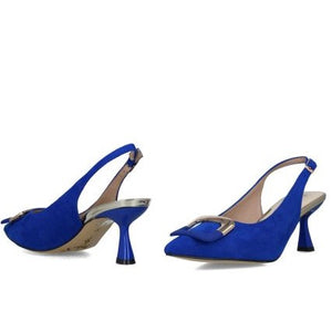 MB 24122 Cobalt Blue Microsuede & Leather Sling Back Mid Heels