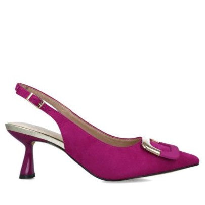 MB 24122 Fucshia Microsuede Leather Sling Back Mid Heels