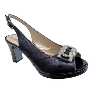 RF 24280 Navy Leather Mid Heels